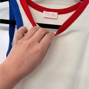 Pink Lily Red and White Ribbed Tank